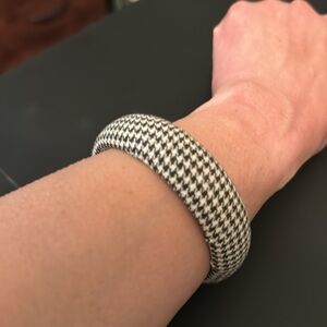 Vintage Houndstooth Cloth Bangle Bracelet, Black, White, Retro, Boho, Classic
